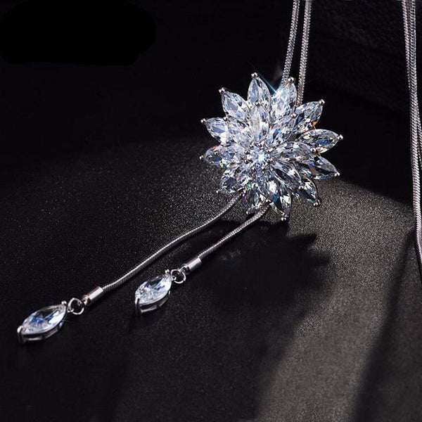 Leaf Zircon Long Necklace