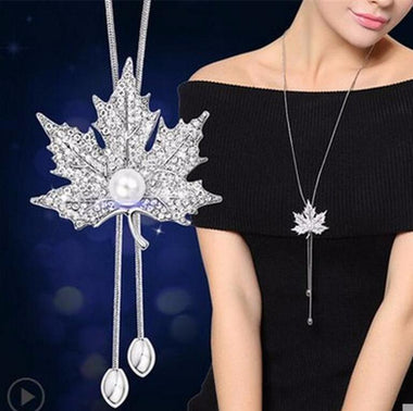 Leaf Zircon Long Necklace