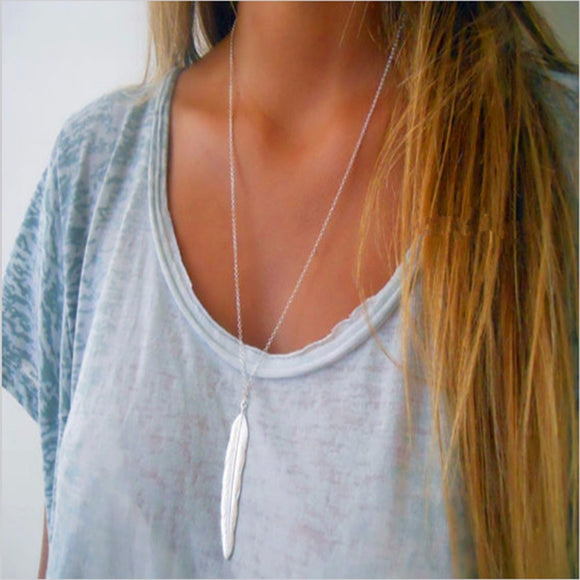 Fashion Feather Long Chain Necklace