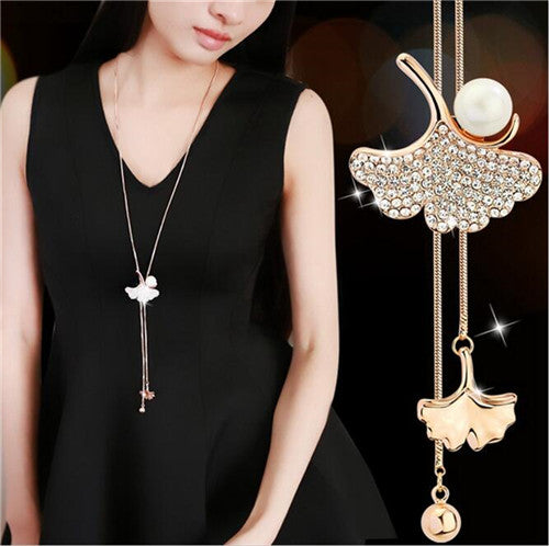Leaf Zircon Long Necklace