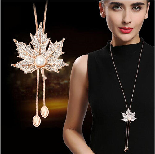 Leaf Zircon Long Necklace