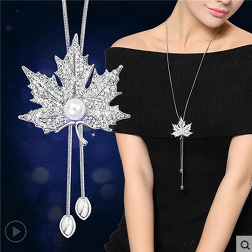 Leaf Zircon Long Necklace