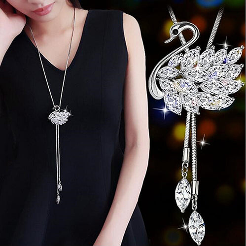 Leaf Zircon Long Necklace