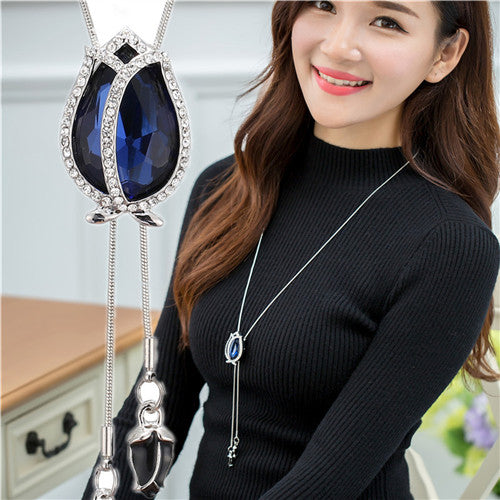 Leaf Zircon Long Necklace